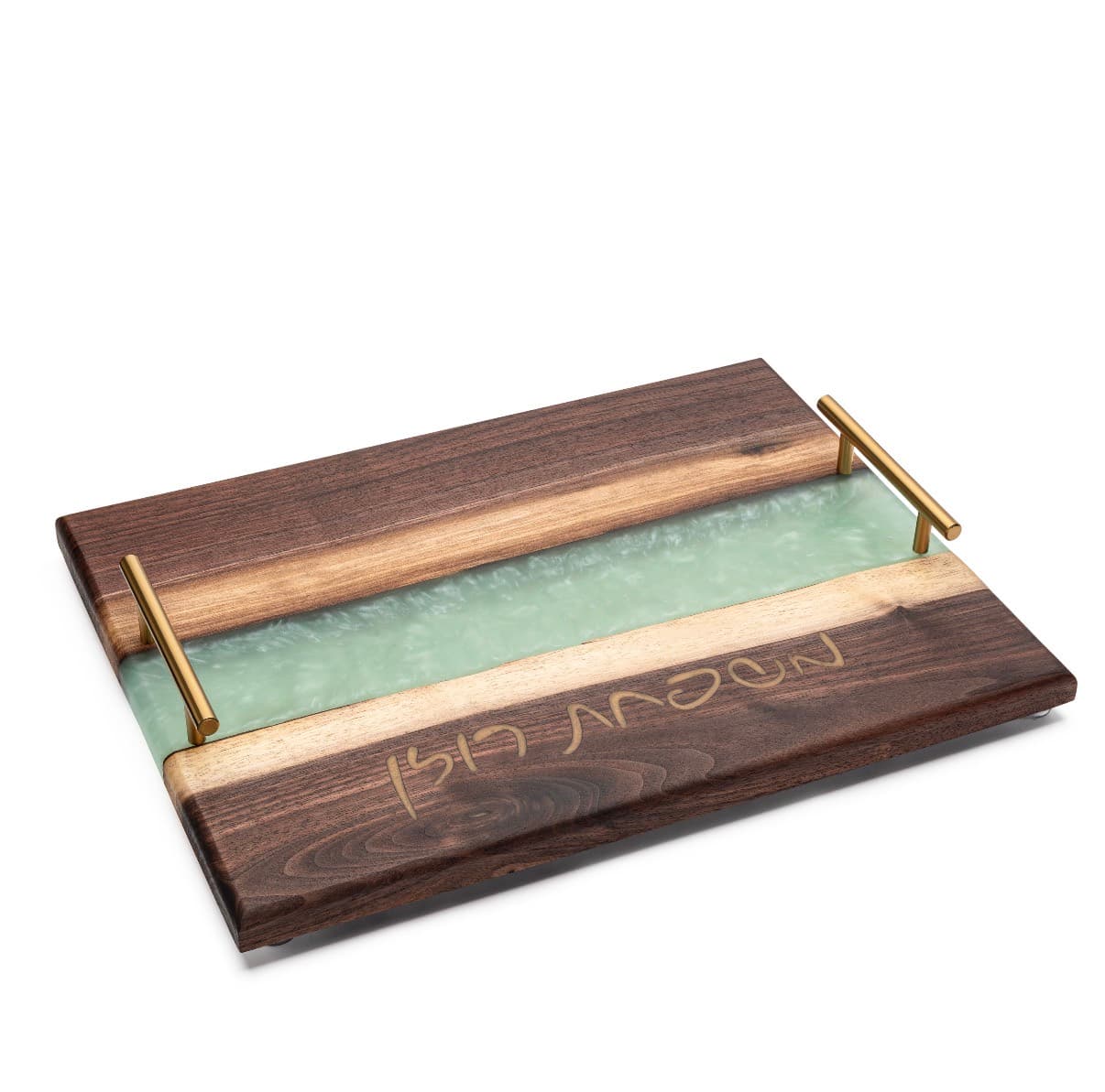 Robins Egg resin and walnut challah board